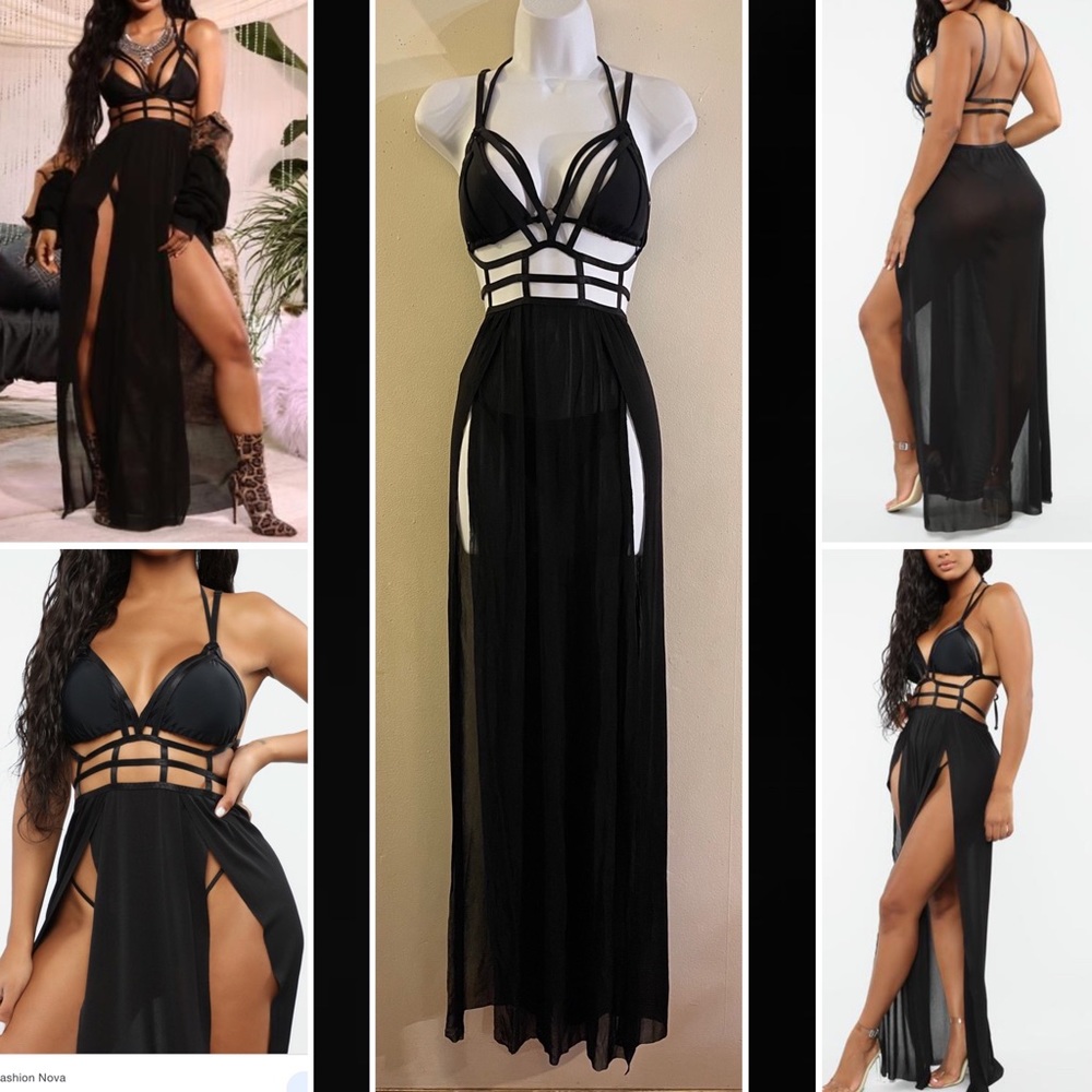 Swim Cover Up Dress/Strappy Bikini Swimsuit Set